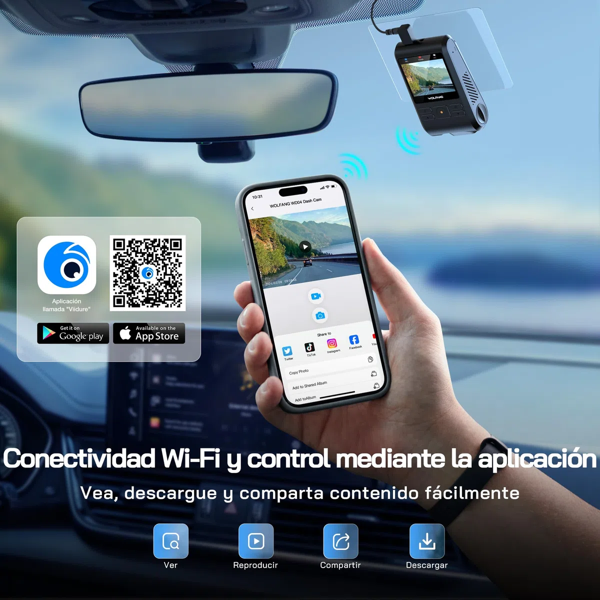 WOLFANG Cámara de Coche 2.5K FHD, Dashcam de Doble Lente para Coches de 170º Gran Angular Monitor de Aparcamiento 24H con Grabación en Bucle y Sensor G