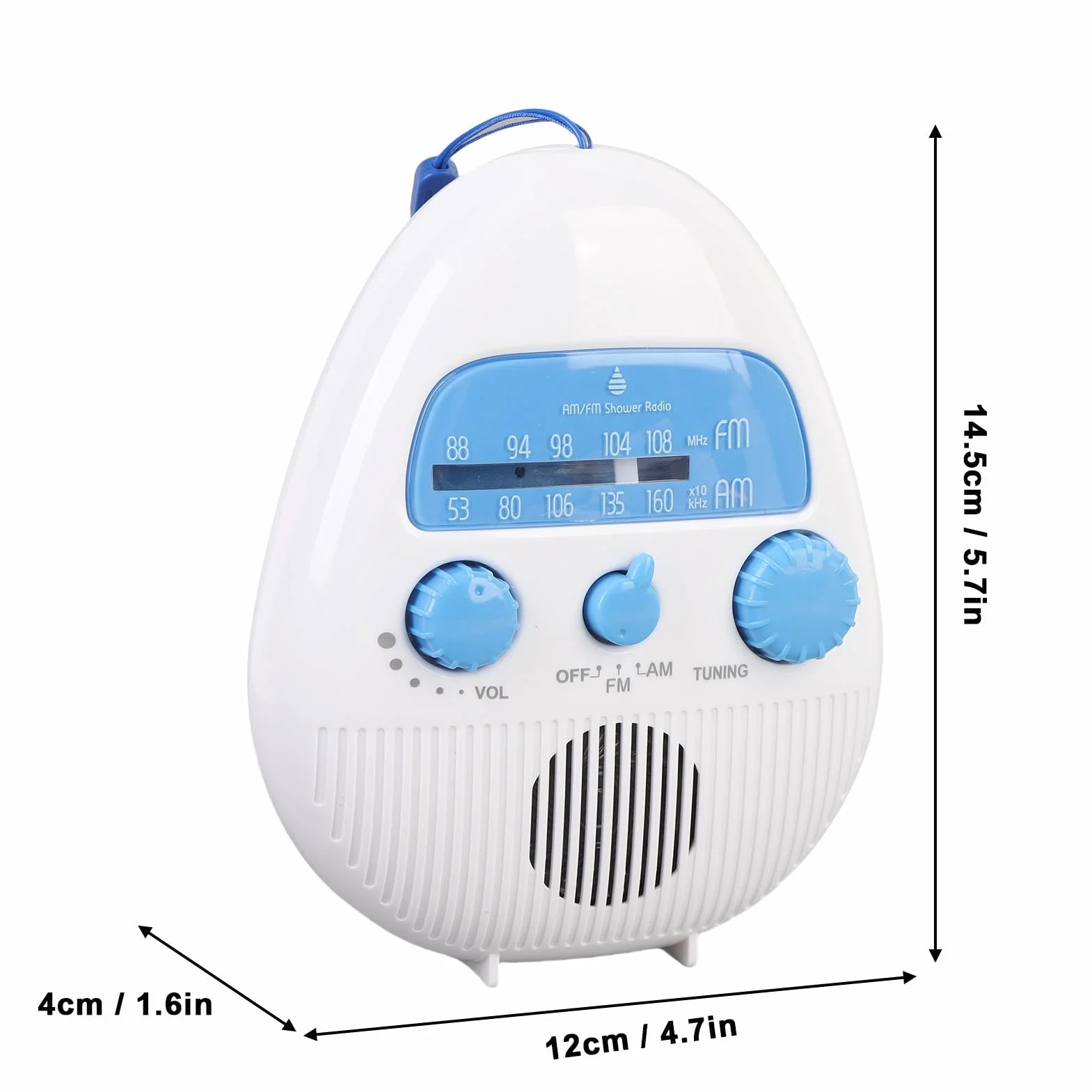 Zerodis Radio de Ducha de Am FM, Radio de Baño Colgante Que Funciona con Baterías con Altavoz Incorporado para el Entretenimiento de Viajes Al Aire Libre de Emergencia en Casa