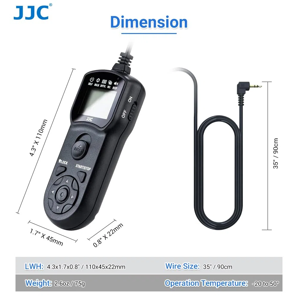 JJC Temporizador Mando Distancia Disparo Obturador con Abrazadera Soporte Trípode para Canon R50V R100 R6 R6II R7 R8 R RP R10 800D 750D 700D 650D 200D 100D 1200D 1100D 80D G1X G3X Reemplazo RS-60E3