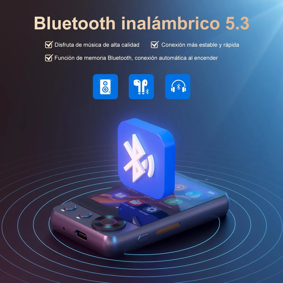Reproductor MP3 de 128GB con Bluetooth 5.3, Reproductor de Música Portátil con 2,4'' con Altavoz, Reproductor MP3 con Radio FM, Grabación de Voz, Auriculares (Negro)