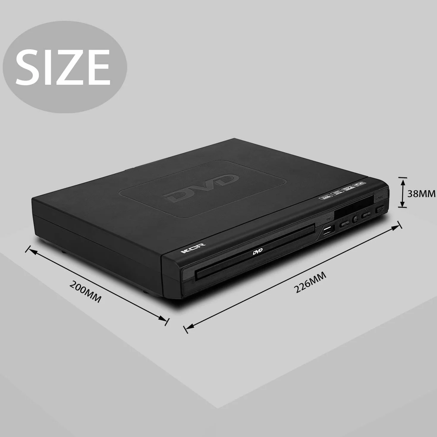 Reproductor de DVD KCR para TV, Reproductor de DVD multiregión 1/2/3/4/5/6, Puerto USB, Mando a Distancia, Salida AV y Puertos HDMI.