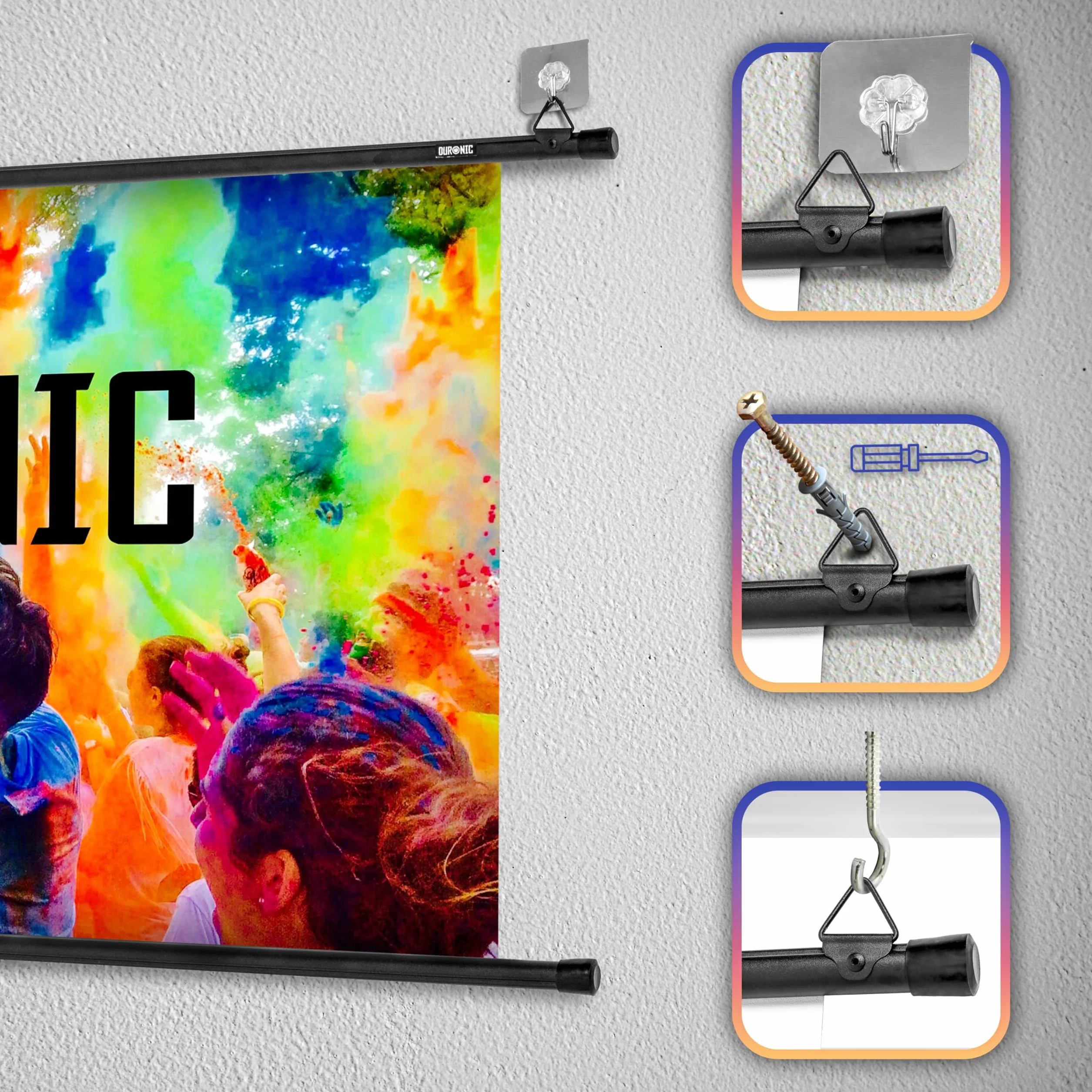 BPS40 43 Pantalla para proyector de 40”| 81 x 61 cm | Formato 4:3 | Instalación con Ganchos | Pantalla Tensionada Antiarrugas | Calidad Full HD y 3D | Montaje en Pared