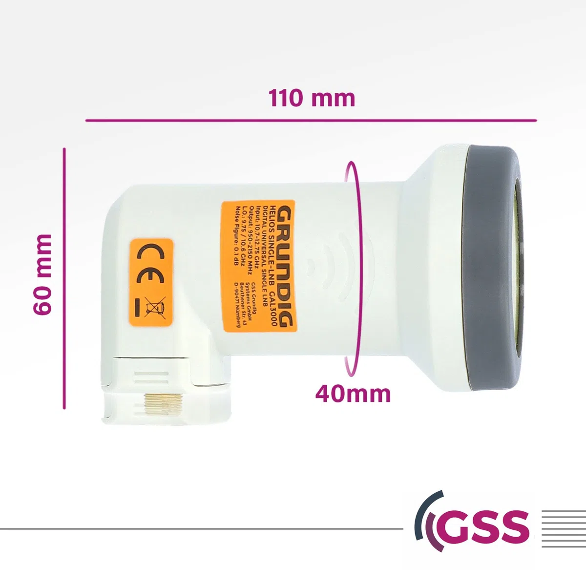 GSS Helios Single LNB con blindaje LTE y protección solar UV, 1 compartimento HD 4K LMB para 1 participante, TV TV, receptor de satélite, LNC para antena parabólica