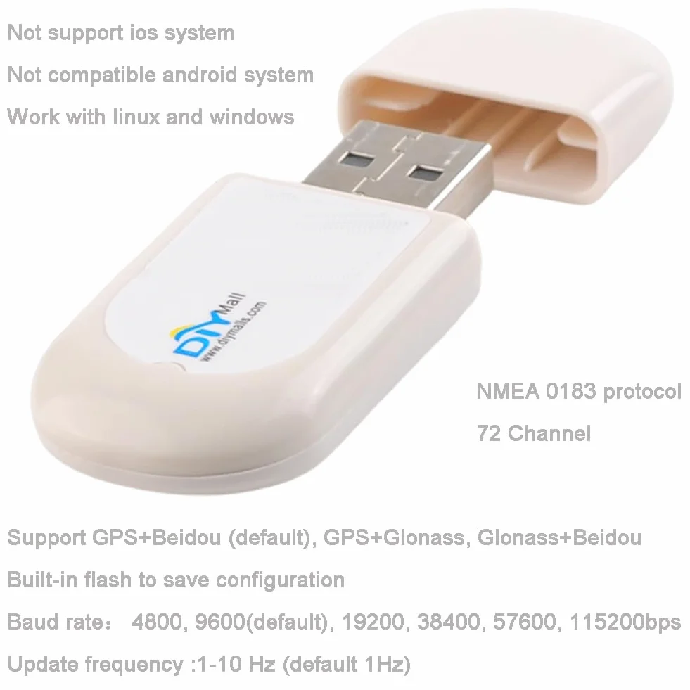 DIYmalls G72 G-Mouse - Módulo receptor GPS USB GNSS GPS Dongle NMEA 0183 con indicador LED PPS para Linux Windows PC, no para Android, no para iOS