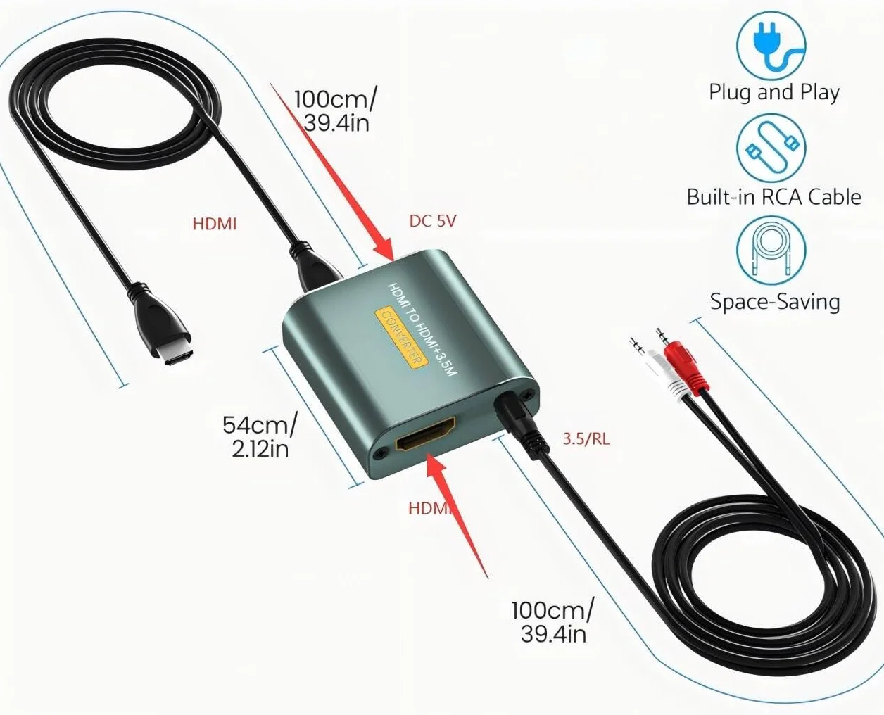 HDMI Audio Extractor,HDMI Audio Splitter 4K@60Hz HDM I a HDM I+3.5mm Stereo Digital Audio Extractor para PS4 PS5 Blu-ray DVD Xbox PC HD TV