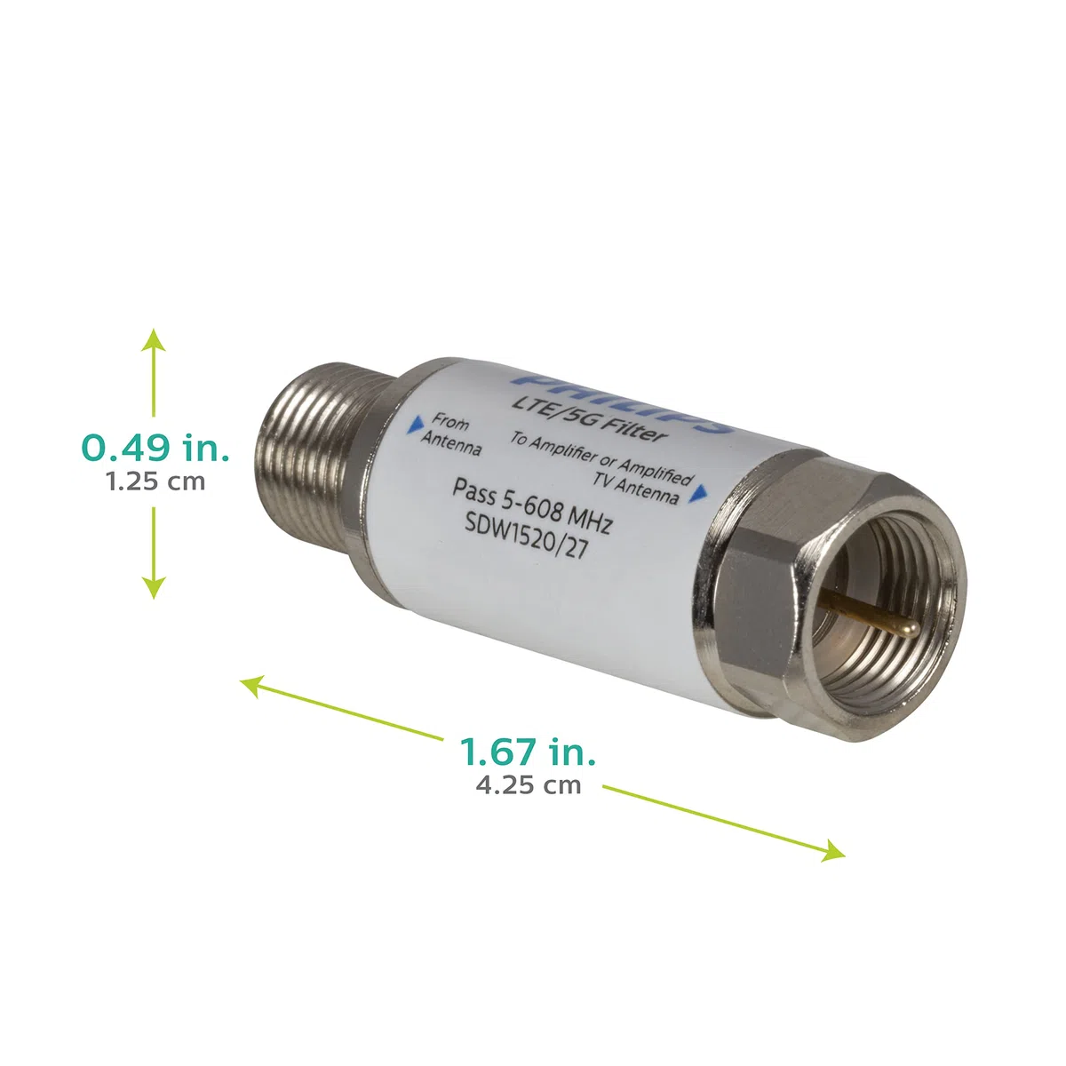 Philips Filtro LTE para Antena de TV, filtra señal 4G 5G LTE para Reducir interferencias y pixilación para recepción de TV Digital HD Clara, Rango de frecuencia 5-608 MHz, instalación en Interiores y