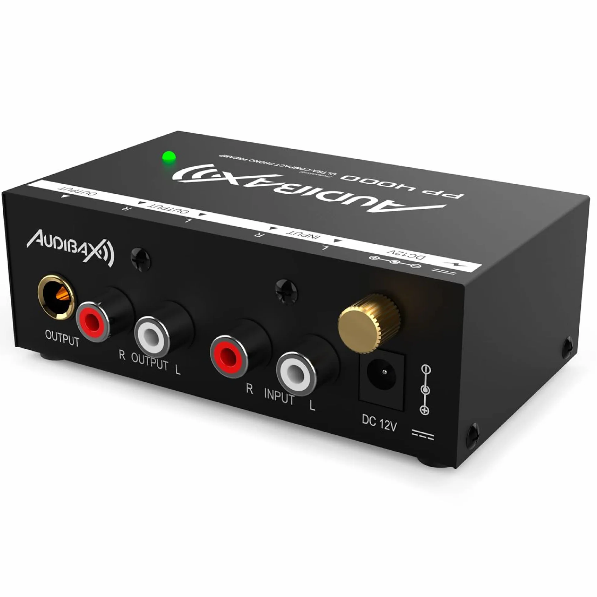 Audibax PP4000 - Preamplificador Previo de Phono RIAA para Tocadiscos - Interruptor ON/Off - Adaptador de Corriente 12V DC - Preamp de Audio Estéreo Hi-Fi para Giradiscos - Conector RCA