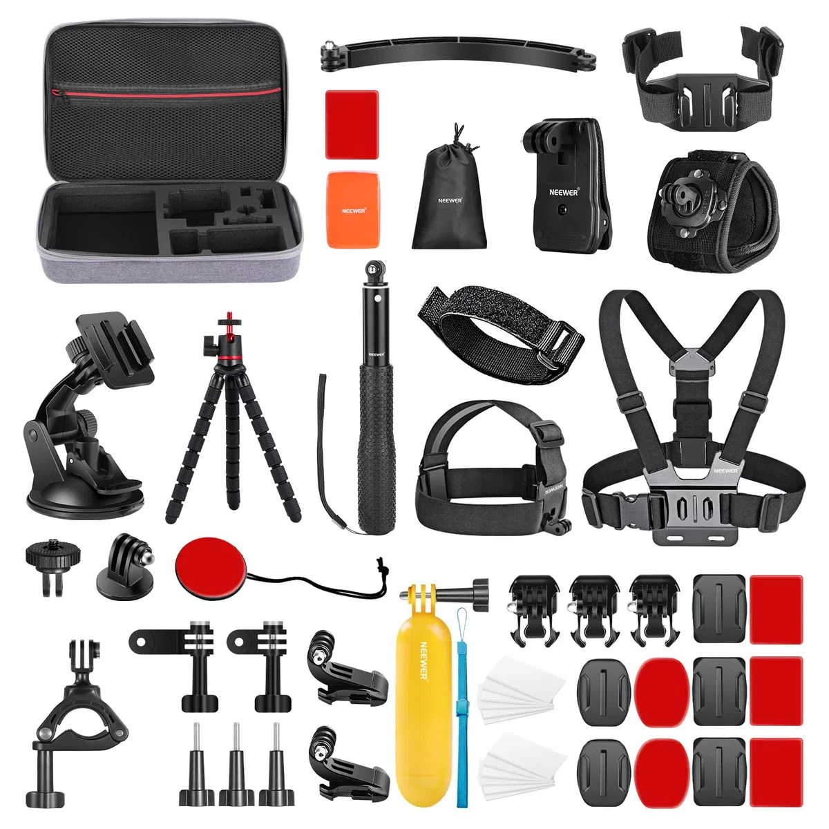 NEEWER 50 en 1 Kit de Accesorios para Cámara de Acción, GoPro Hero 12 Hero 11 Hero10 Hero 9 8 7 GoPro MAX GoPro Fusion Insta360 X3 X2 dji Osmo Action 4 3 2 APEMAN, Incluida Funda Negra