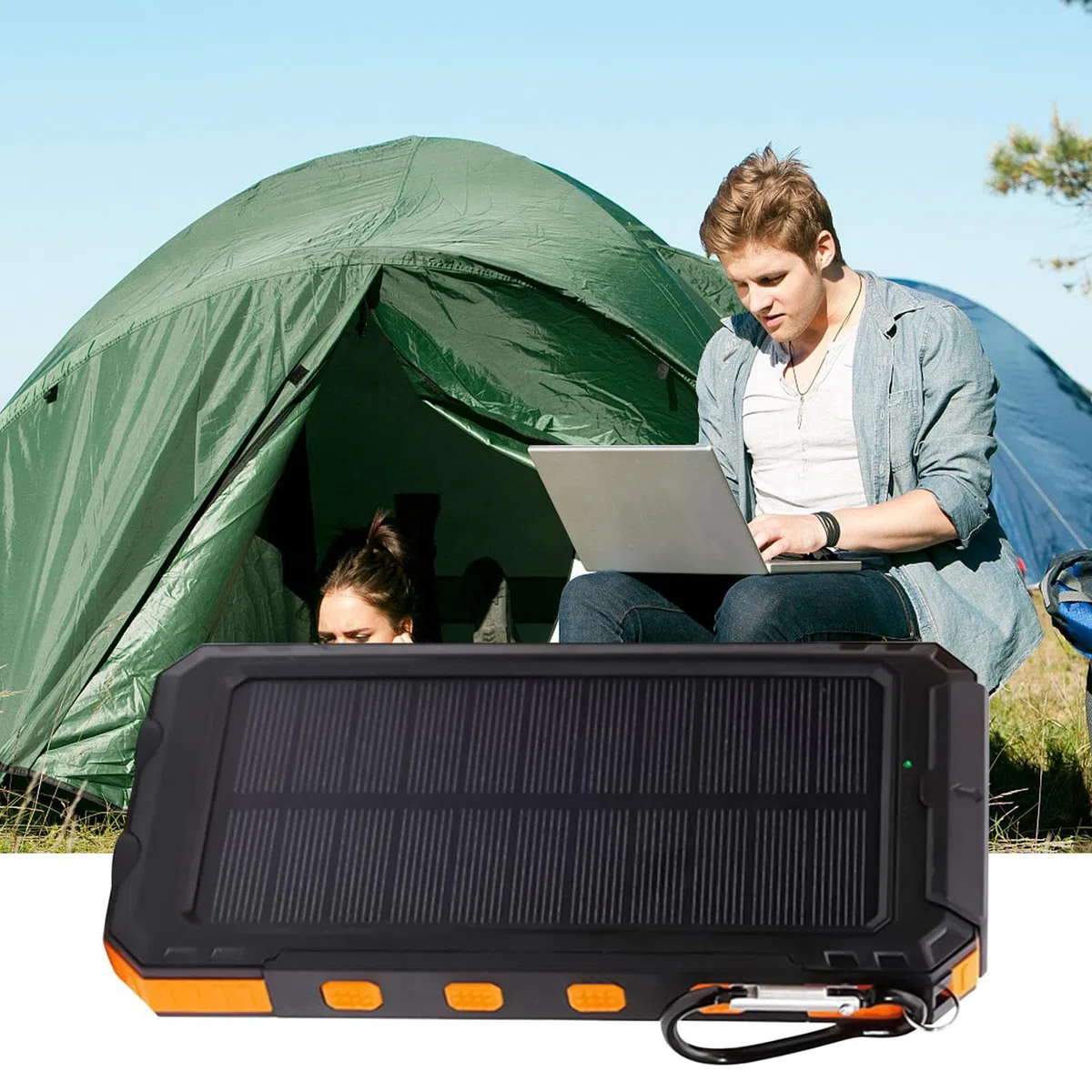Cargador Solar Power Bank, 20000 mAh Banco De Energía Solar Cargador Portátil con Linterna Phone Charger Power Bank para Acampada Y Exteriores, 15.8x7.8x2.5cm