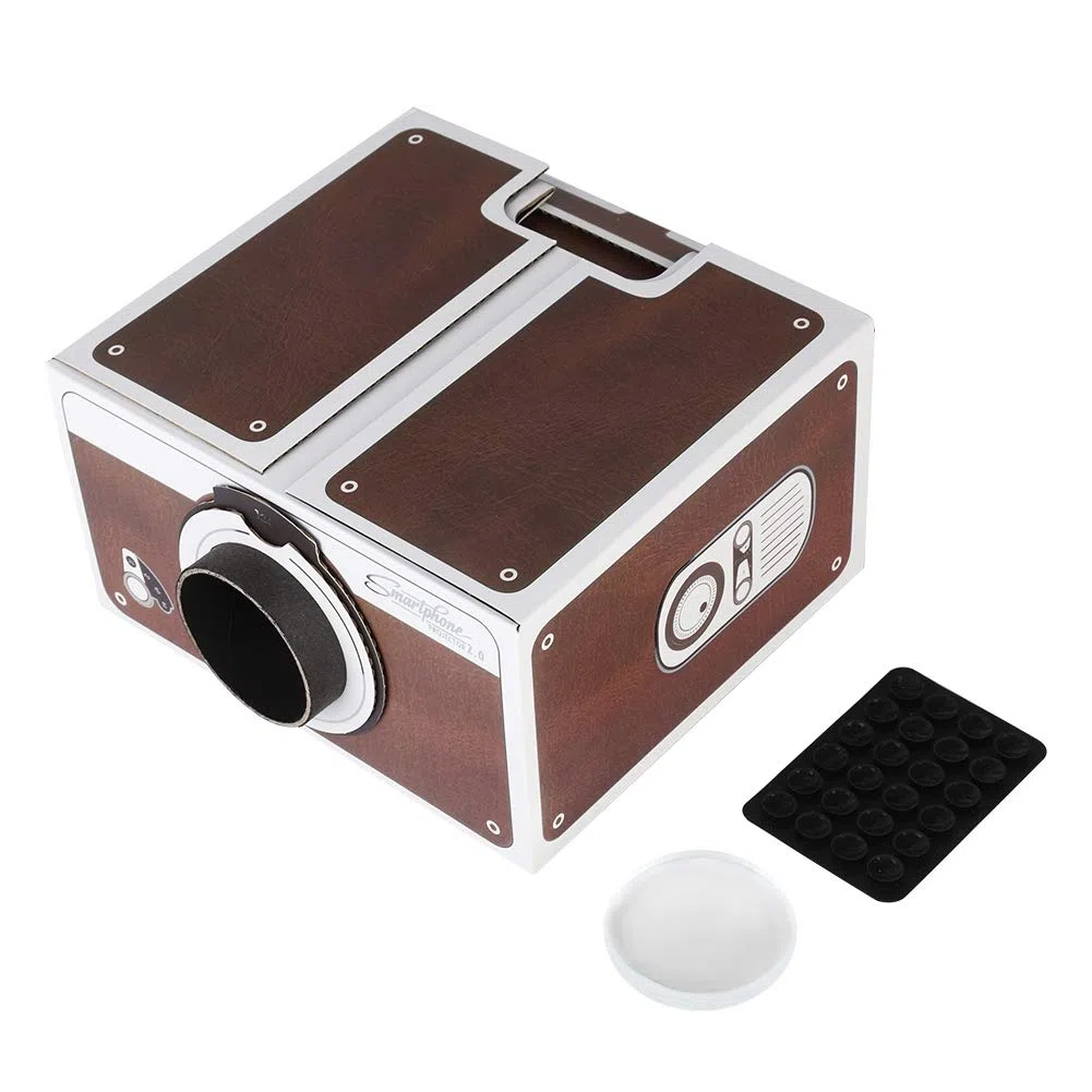 Mini proyector de teléfono bricolaje cine portátil en casa, juguete plegable de proyección de cartón de ampliación 8X se ajusta hasta el teléfono inteligente de 5,8 pulgadas