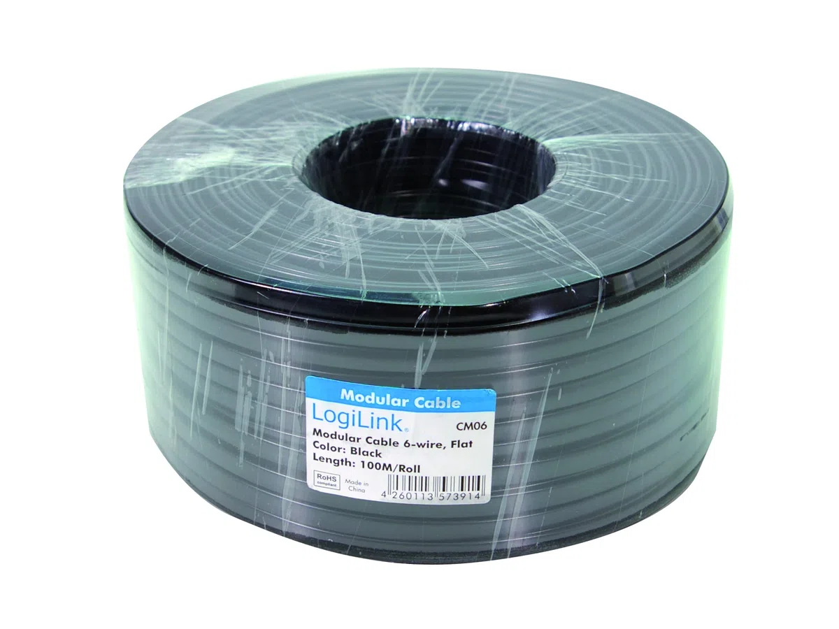 Logilink Modular Flat Cable 6 Hilos, Color Negro, 100 M