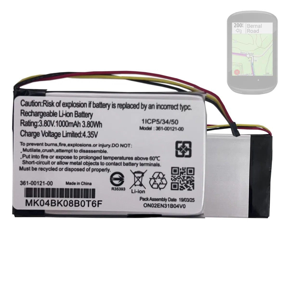 Batería de repuesto 361-00121-00 compatible con Gar-min Edge 830, rastreador GPS 530, dispositivos de navegación