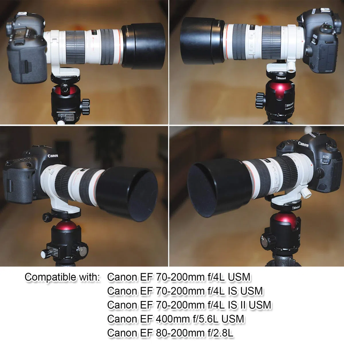 iShoot Anillo de montaje de trípode de metal, soporte de cuello de lente AII (W) compatible con Canon EF 70-200 mm f/4L / IS / IS II USM, 80-200 mm f/2.8L, 400 mm f/5.6L USM, parte inferior con ranura