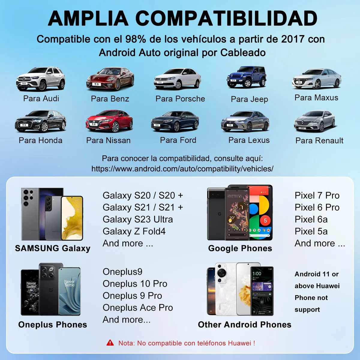 Adaptador Android Auto Inalámbrico, para Vehículos Equipados con Android Auto con Cable, Cambio de Cableado a Inalámbrico, Estable y Rápida, 5.8GHz WiFi de Alta Velocidad, para Android Phone 11.0+