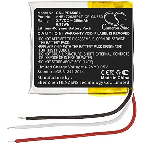 TECHTEK Batería 250mAh Compatible con [Jabra] Engage 75, Engage 75 Convertible, Evolve 65, Evolve 80, WHB051HS sustituye AHB472625PLT, AHB682828PS, CP-GN650, WHB007 FBA