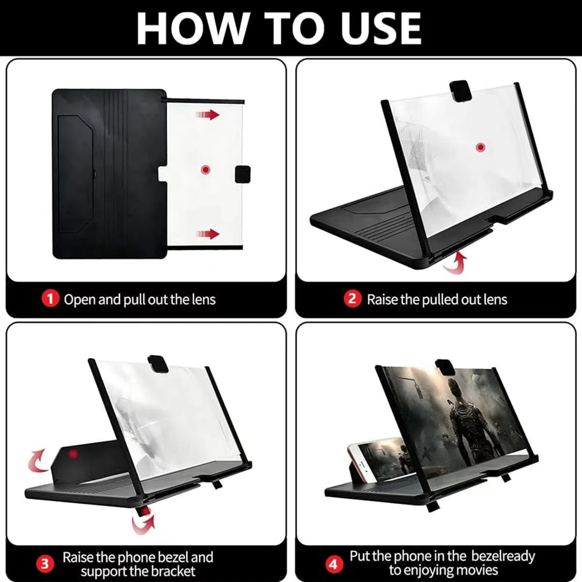 Amplificador de Pantalla de móvil, 16 Pulgadas HD Lupa para movil, Amplificador de Pantalla, para Todos los Smartphones, para Ver películas y Videos (Negro)