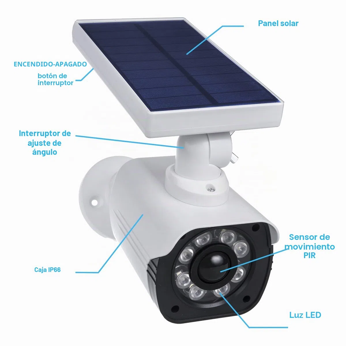 Maclean SOL1800S Kamera Attrappe mit LED-Licht Überwachungskamera PIR-Bewegungsmelder Dummy Kamera Solarbetrieben Geeignet für Außenbereich IP66 Wasserdicht