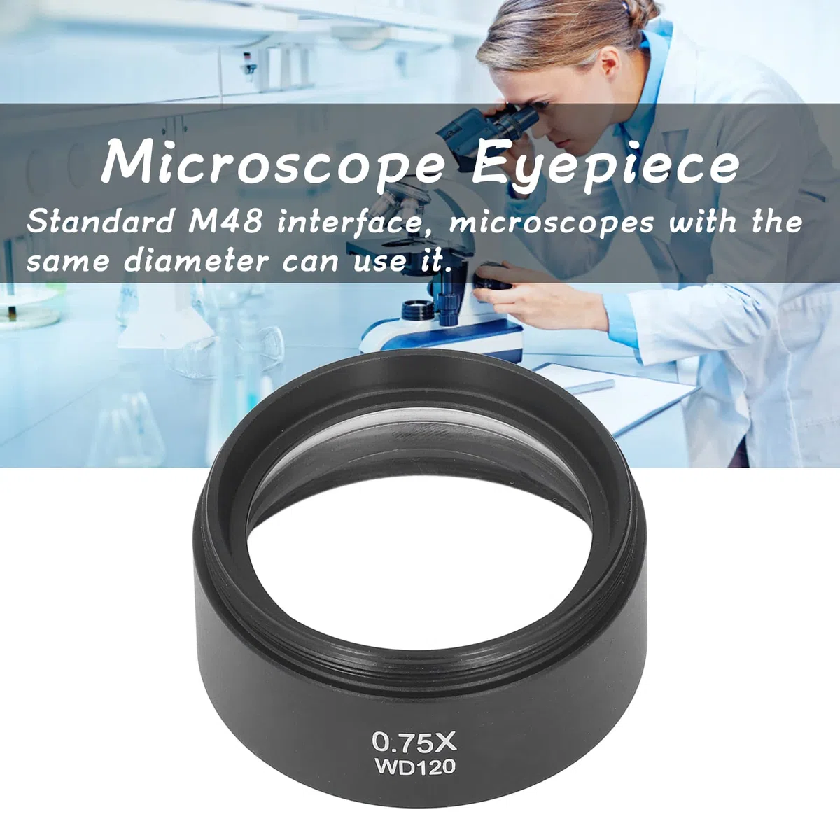 YWBL-WH Lente Barlow para Microscopio 0,75X, Interfaz M48, Distancia de Trabajo de 120mm con Revestimiento Antirreflectante FMC para Microscopios Estéreo