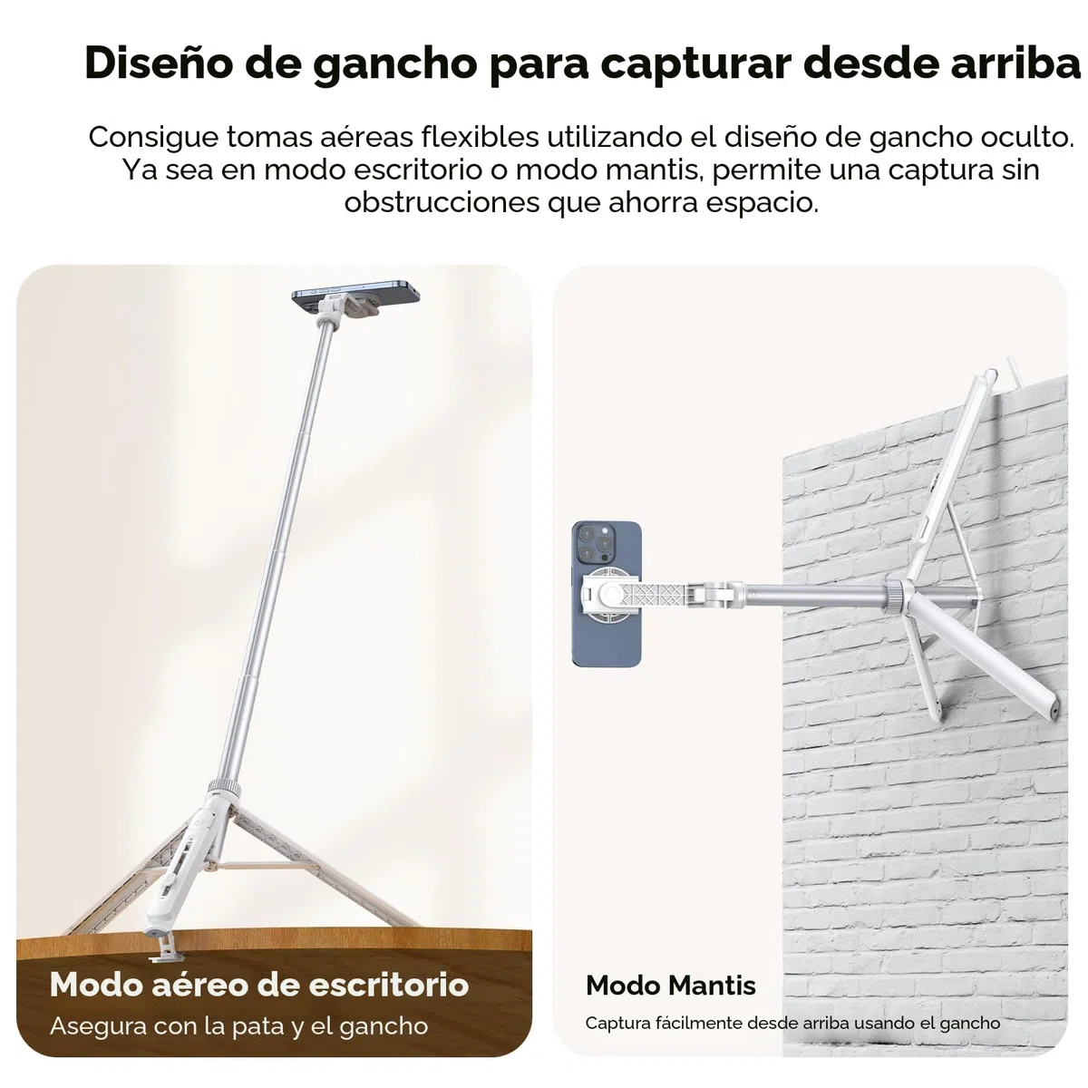 ULANZI TT88 145 cm Overhead Selfie Stick, Multifuncional magnético y de sujeción 2 en 1, Palo Selfie Trípode Blanco para Móvil y Cámara con Control Remoto