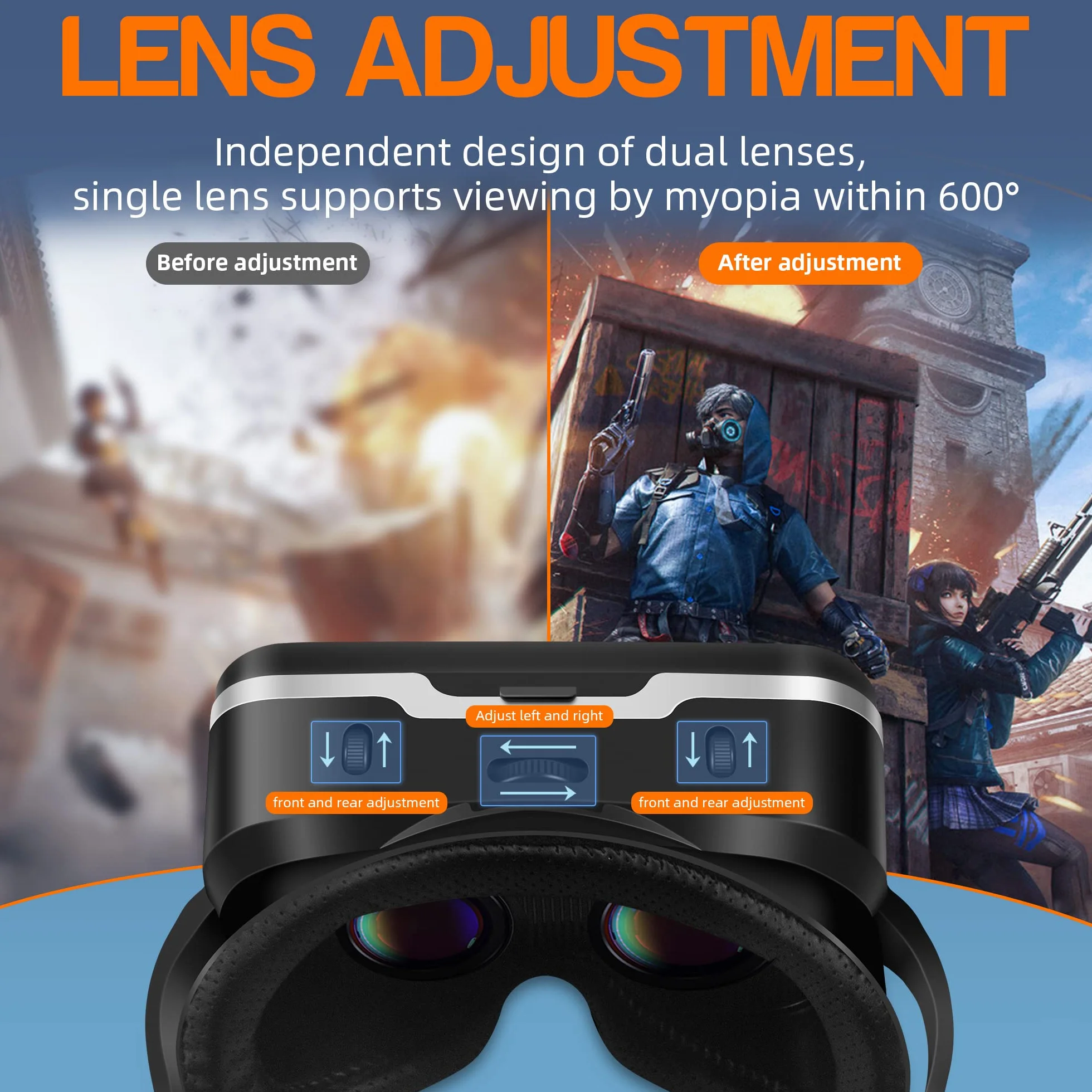 Gafas VR con Auriculares, 3D Gafas Realidad Virtuales,Visión Amplia 360 Grado Película 3D Juego Envolvente para Móviles 4.7-6.6 Pulgada Inteligentes por Android/iPhone