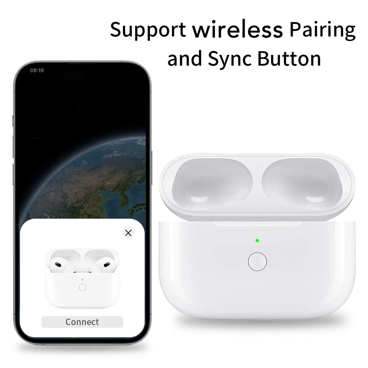Estuche de Carga Inalámbrica para AirPods Pro 2, Reemplazo de Estuche de Cargador Portátil con Botón de Sincronización de Emparejamiento Bluetooth, Batería Incorporada de 680 MAh