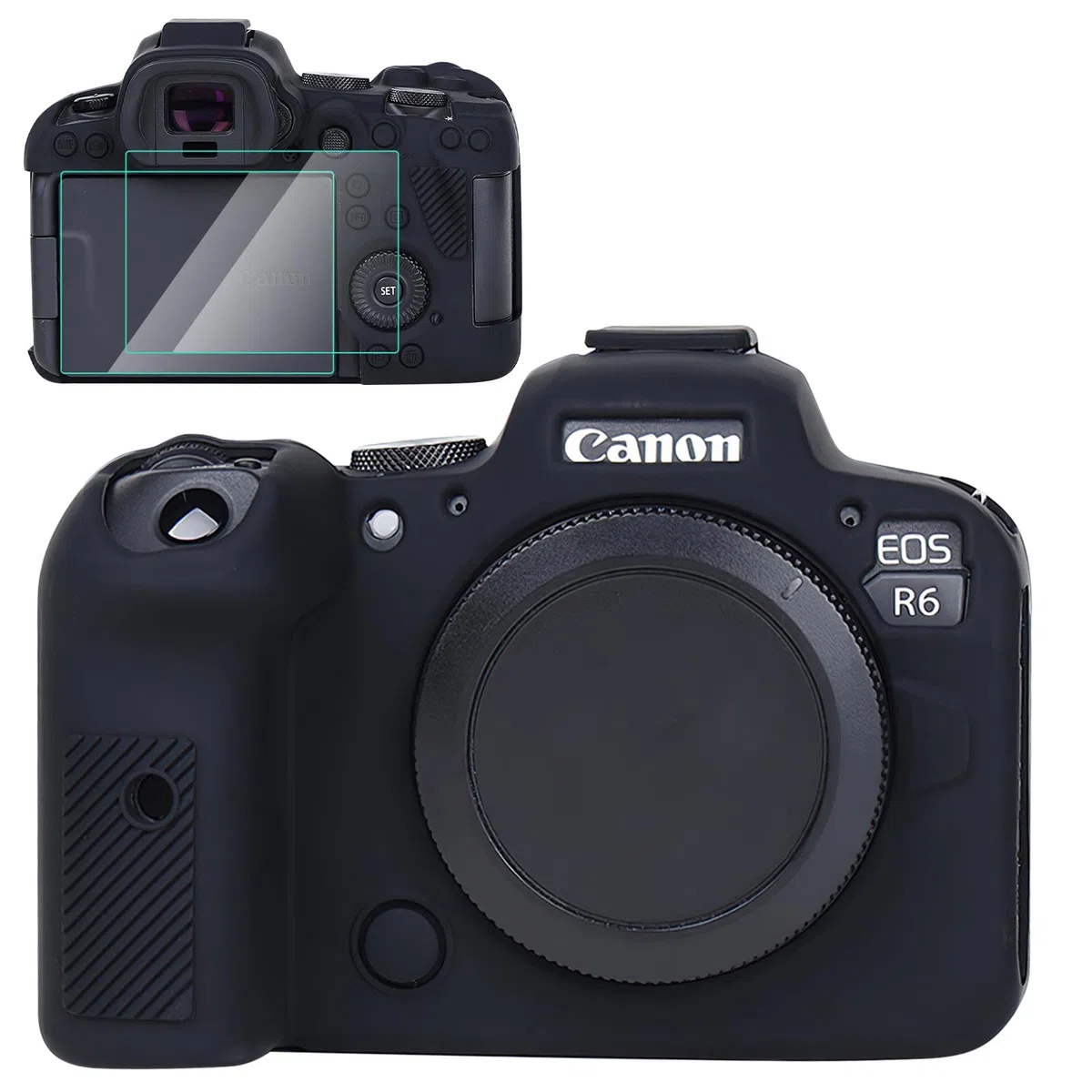 Funda de silicona para Canon EOS R6/R6 II, accesorios con 2 protectores de pantalla, protector de lente extraíble para cámara digital Canon EOS R6/EOS R6 II