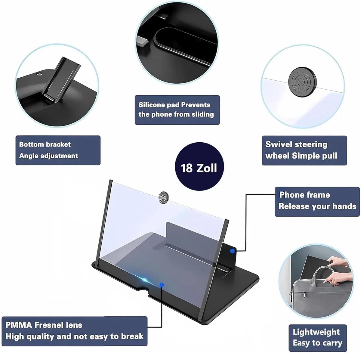 Amplificador de Pantalla para movil 18 Pulgadas, 3D Lupa para móvil, HD Amplificador de Pantalla movil, Lupa Pantalla Plegable para Todos los Smartphones