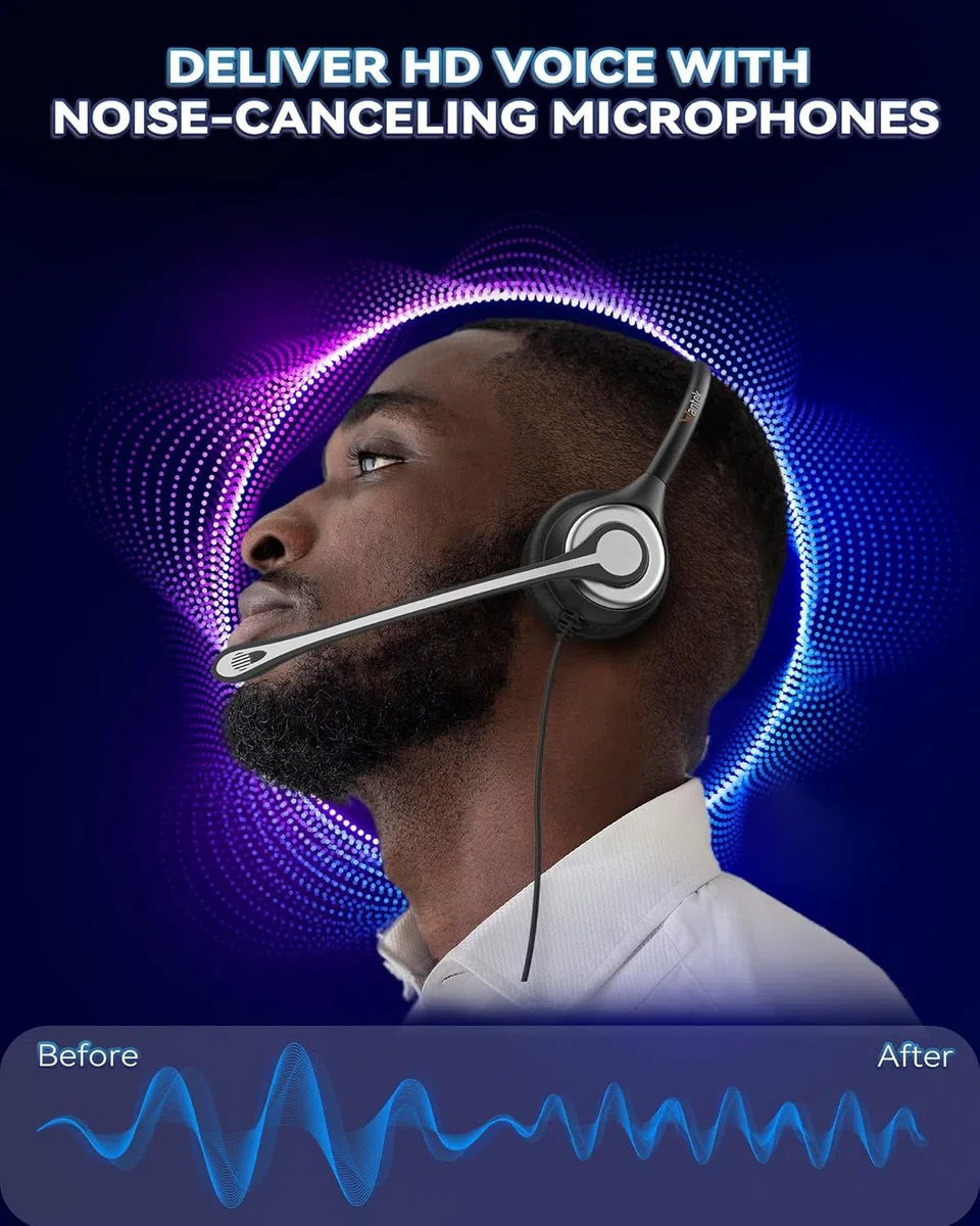 Wantek - Auriculares con micrófono de cancelación de Ruido para teléfono Central de Llamadas con plantronics M10 M12 M22 MX10 amplificadores o Cisco 7942 7971 Binaural F602C1