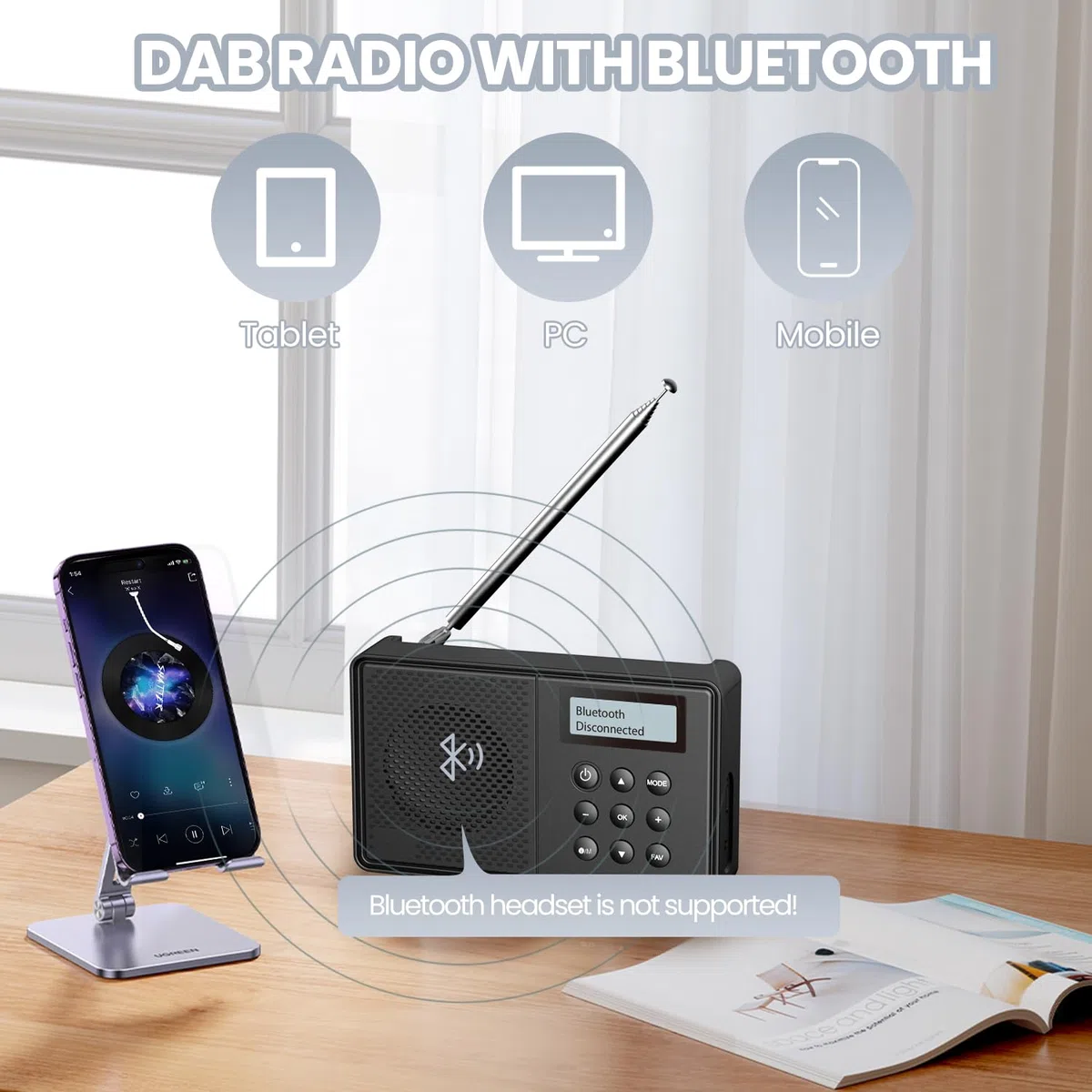 Arafuna Radio Portatil Pequeña Recargable, Radio FM/Dab con 40 Emisoras Presintonizadas, Radios Pequeñas Digitales con Temporizador De Apagado, Despertador Doble