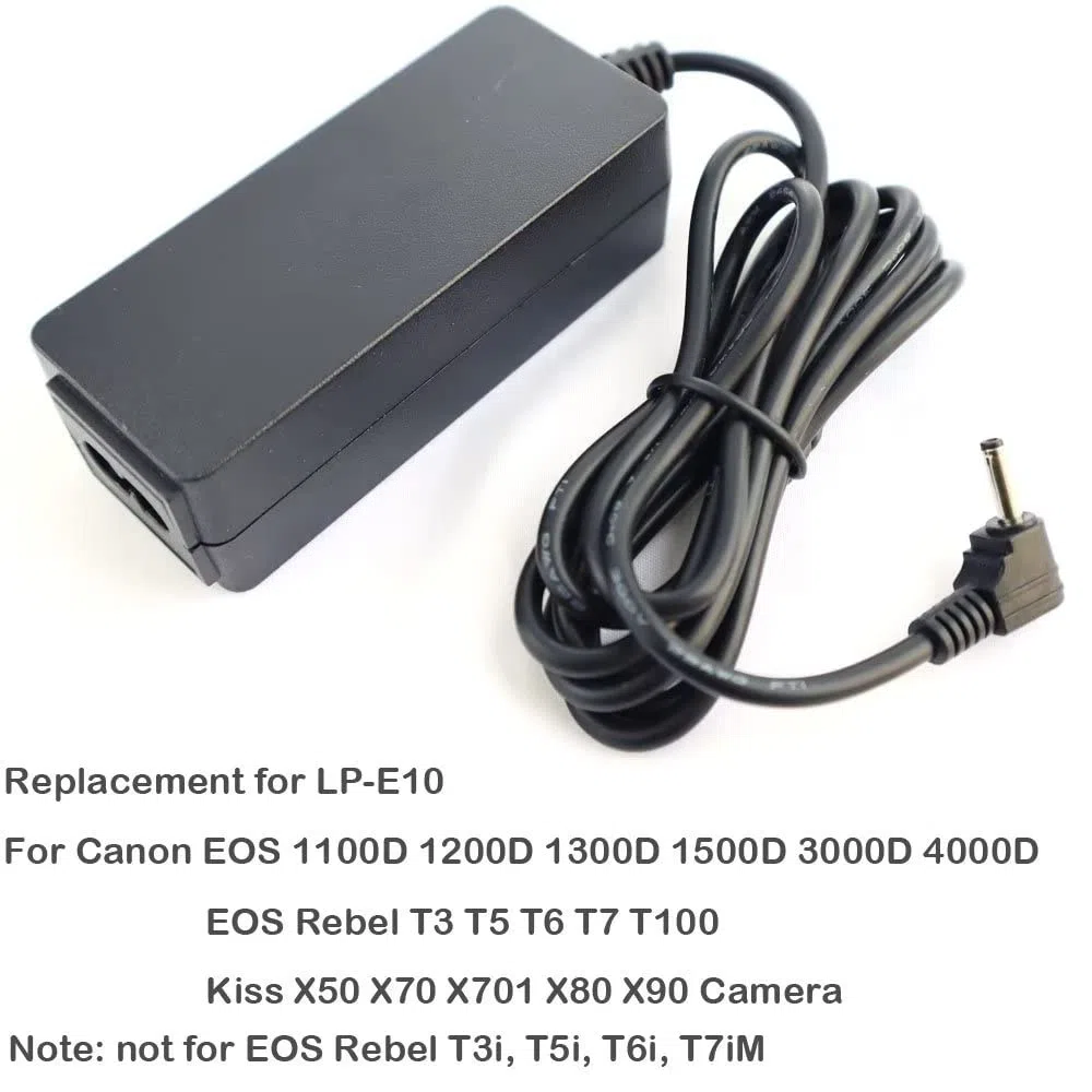 ACK-E10 Cargador Adaptador de alimentación LP-E10 Batería ficticia Compatible con Canon EOS Rebel T3 T5 T6 T7 1100D 1200D 1300D 1500D 2000D,Kiss X50 X70 X80 X90 Cámaras
