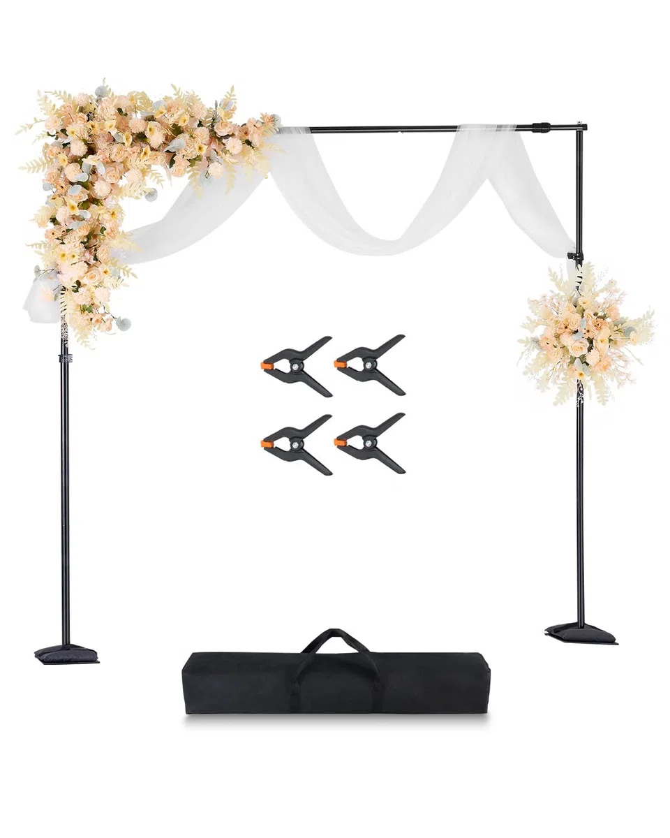 VEVOR Soporte de Fondo Ajustable para Tela de Fondo de hasta 260 x 300 cm, Soporte Portátil de Altura Ajustable de 145-260 cm con 7 Barras Transversales para Hogar, Estudio de Fotografía, Negro