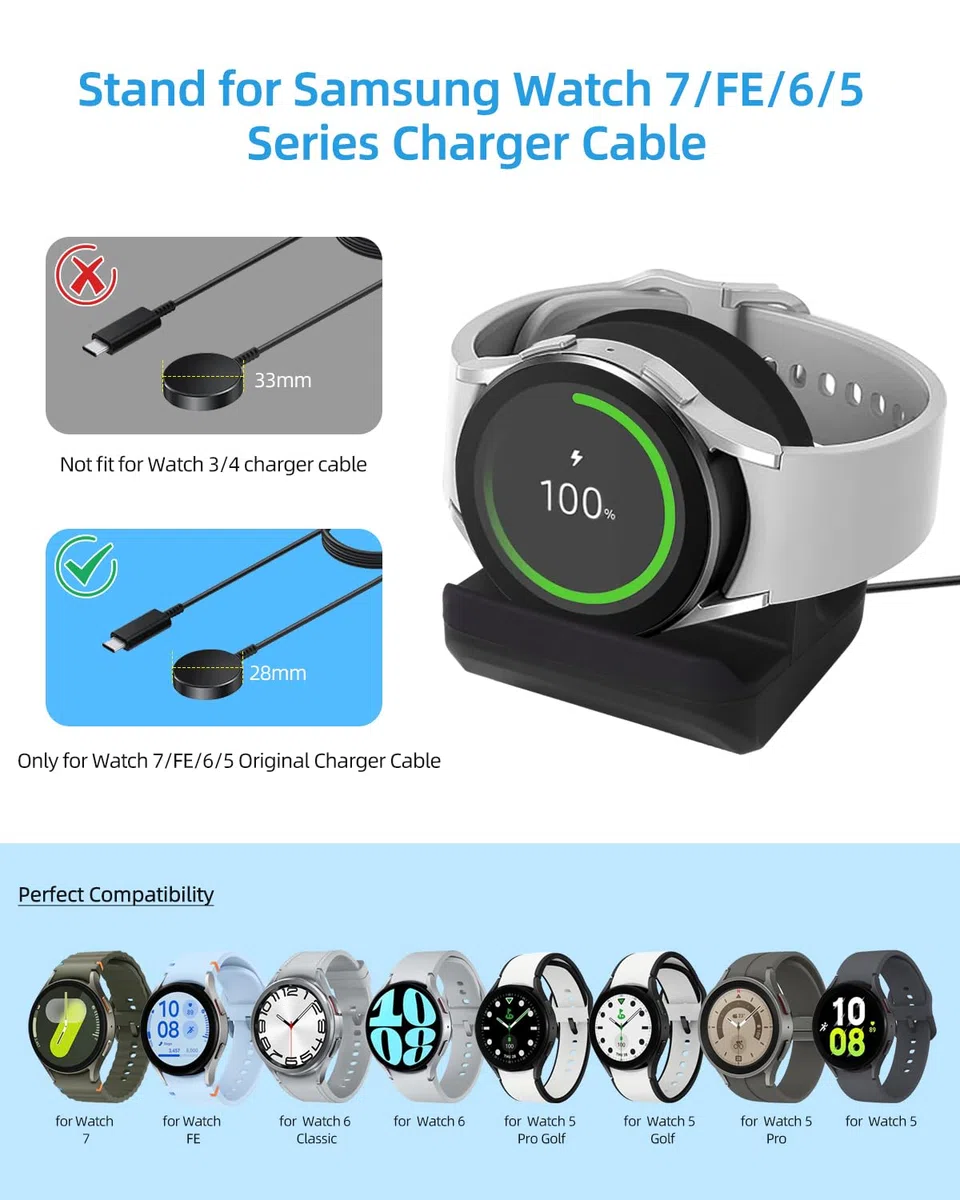 Soporte Compatible con Samsung Galaxy Watch 7 40,44mm/Fe/6 40,44mm/6 Classic 43,47mm/5/5 Pro/5 (Pro) Golf Edition, Soporte de Silicona Antideslizante con Ranura para Cables