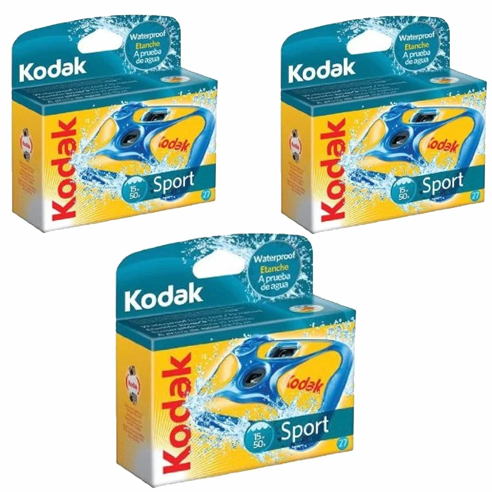 Kodak Cámara Deportiva desechable de un Solo Uso con película de exposición de 800 velocidades y 27 Unidades (Paquete de 3)