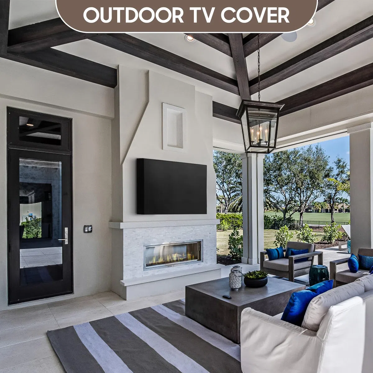 Gugxiom Cubierta para TV al aire libre 600D Oxford tela Patio TV cubierta impermeable resistente a la intemperie TV Protector de pantalla para exterior negro