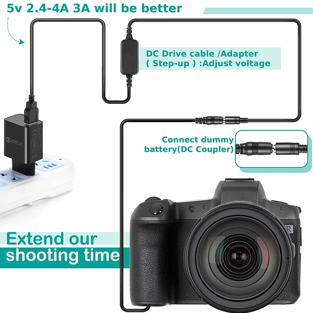 USB Línea De Conducción DC 8.4V ACK-E12 + DR-E12 LP-E12 Batería Virtual para Canon EOS M EOS M2 EOS M10 EOS M50 EOS M100 M200 Kiss M, Kiss M2 EOS M50 Mark II