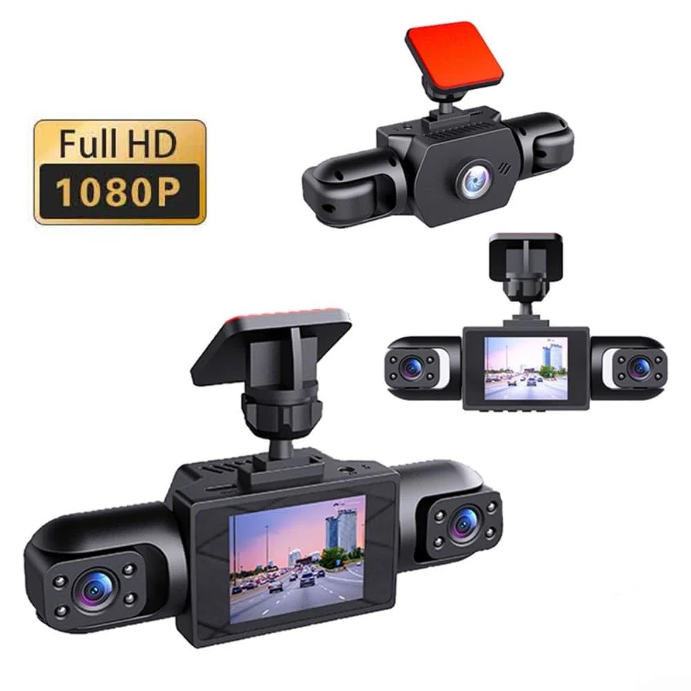 Zoegneer Cámara de salpicadero de 360 grados de 4 canales 4K delantera y 1080P lateral trasera con pantalla IPS de 3,16 pulgadas, detección de movimiento, grabación cíclica para coches, SUV, camiones