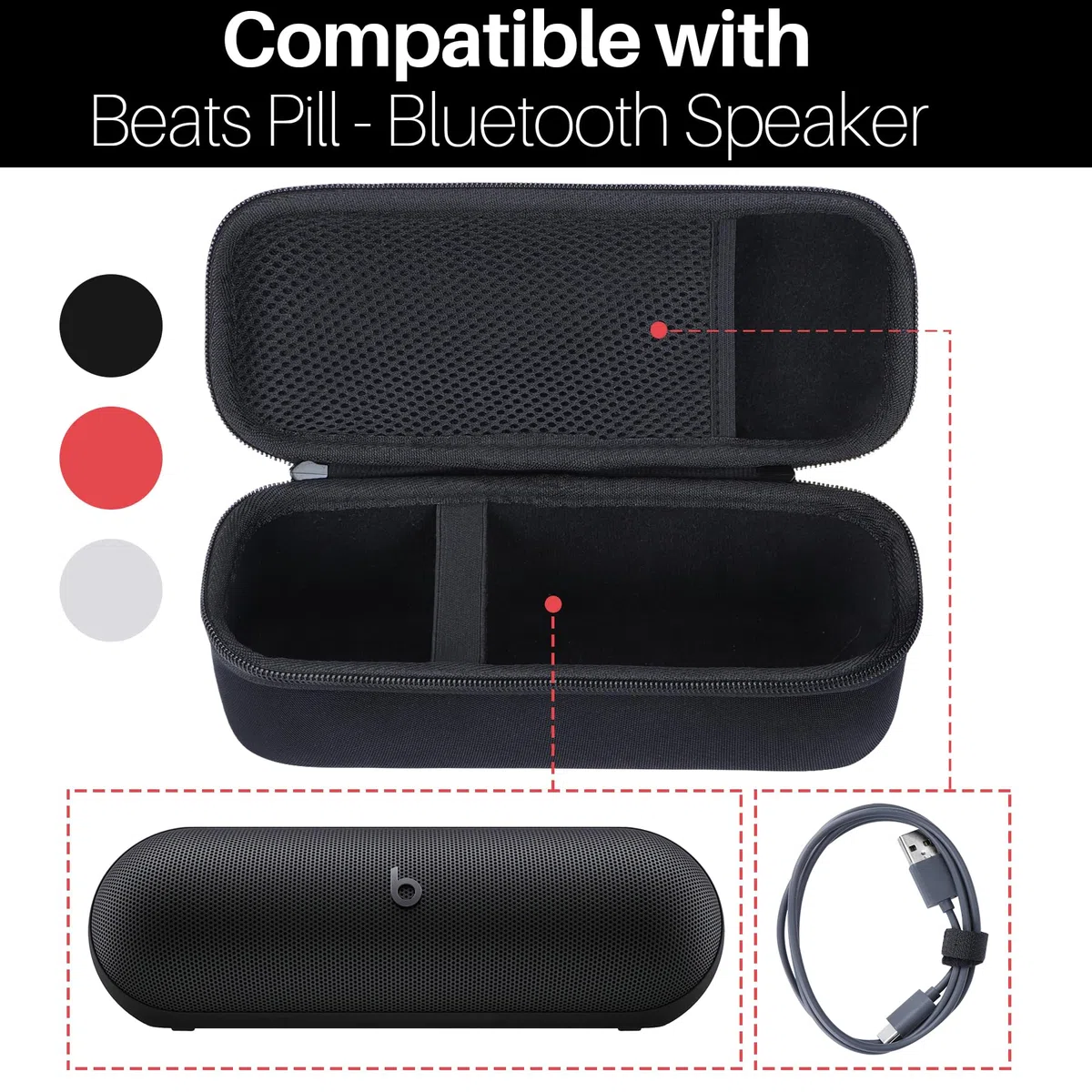 Lebakort Duro Viajar Caja Estuche Funda para Beats Pill Altavoz Bluetooth Inalámbrico (Negro)